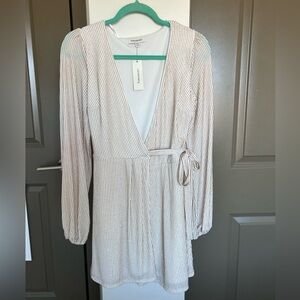 NWT Francesca's Ivory and Gold Striped Wrap Dress - XS